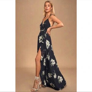 NWT Lulu's All Mine Navy Blue Floral Print High-Low Wrap Dress Medium